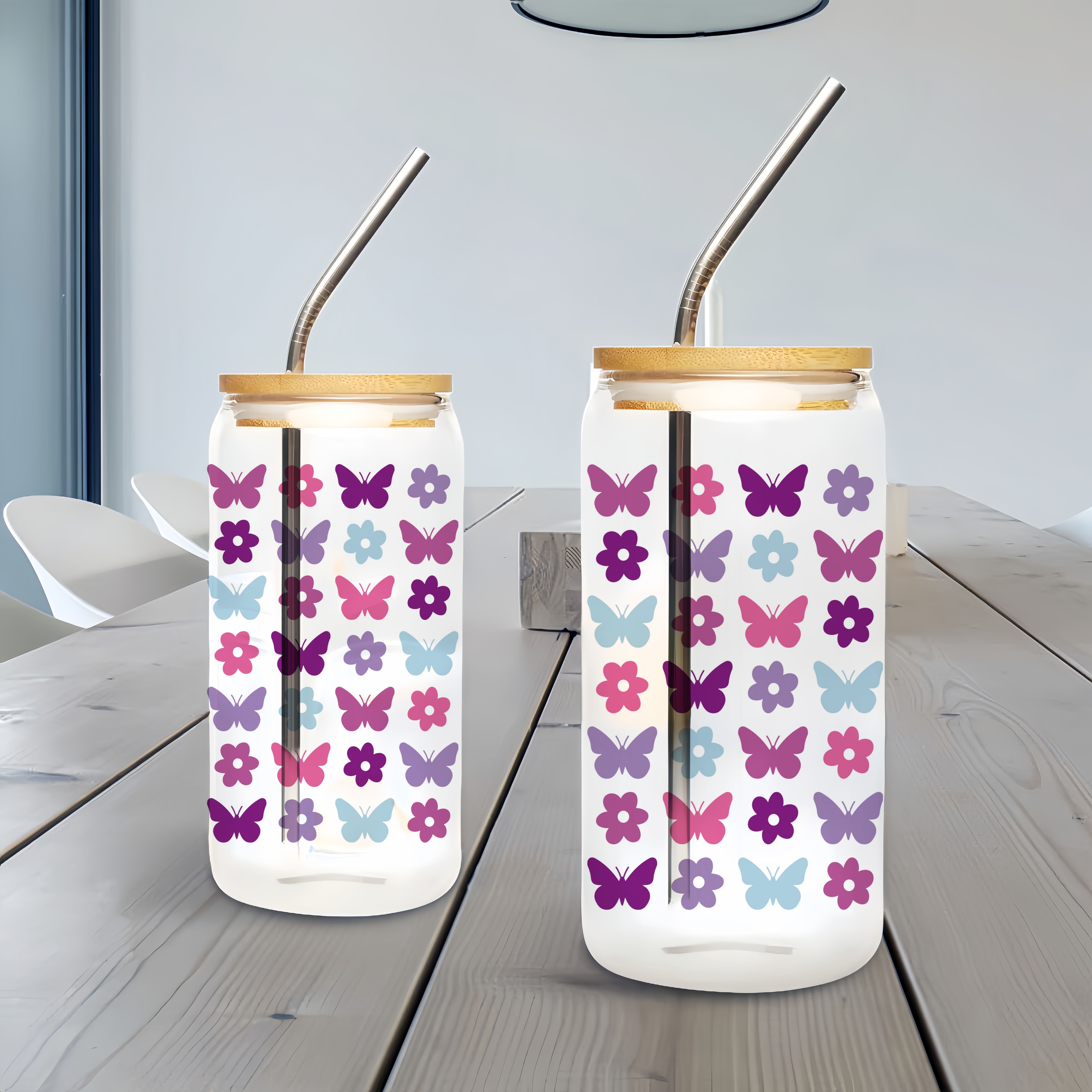 Uv Dtf Cup Wrap 16 Oz Transfer Stickers Wood Crafts For Glass - 8 Sheets Butterflies Little Flowers Waterproof Uvdtf Wraps