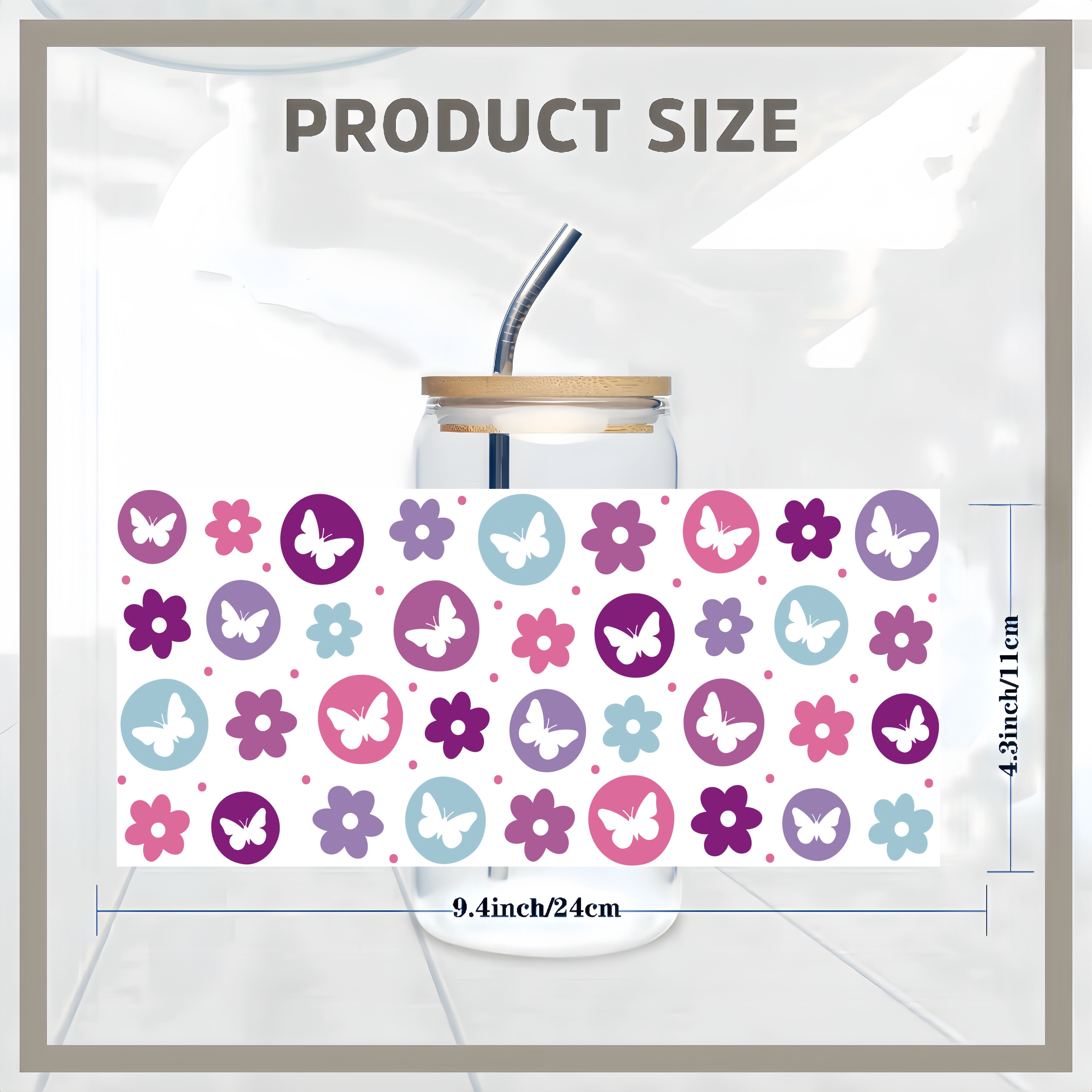 Uv Dtf Cup Wrap 16 Oz Transfer Stickers Wood Crafts For Glass - 8 Sheets Butterflies Little Flowers Waterproof Uvdtf Wraps