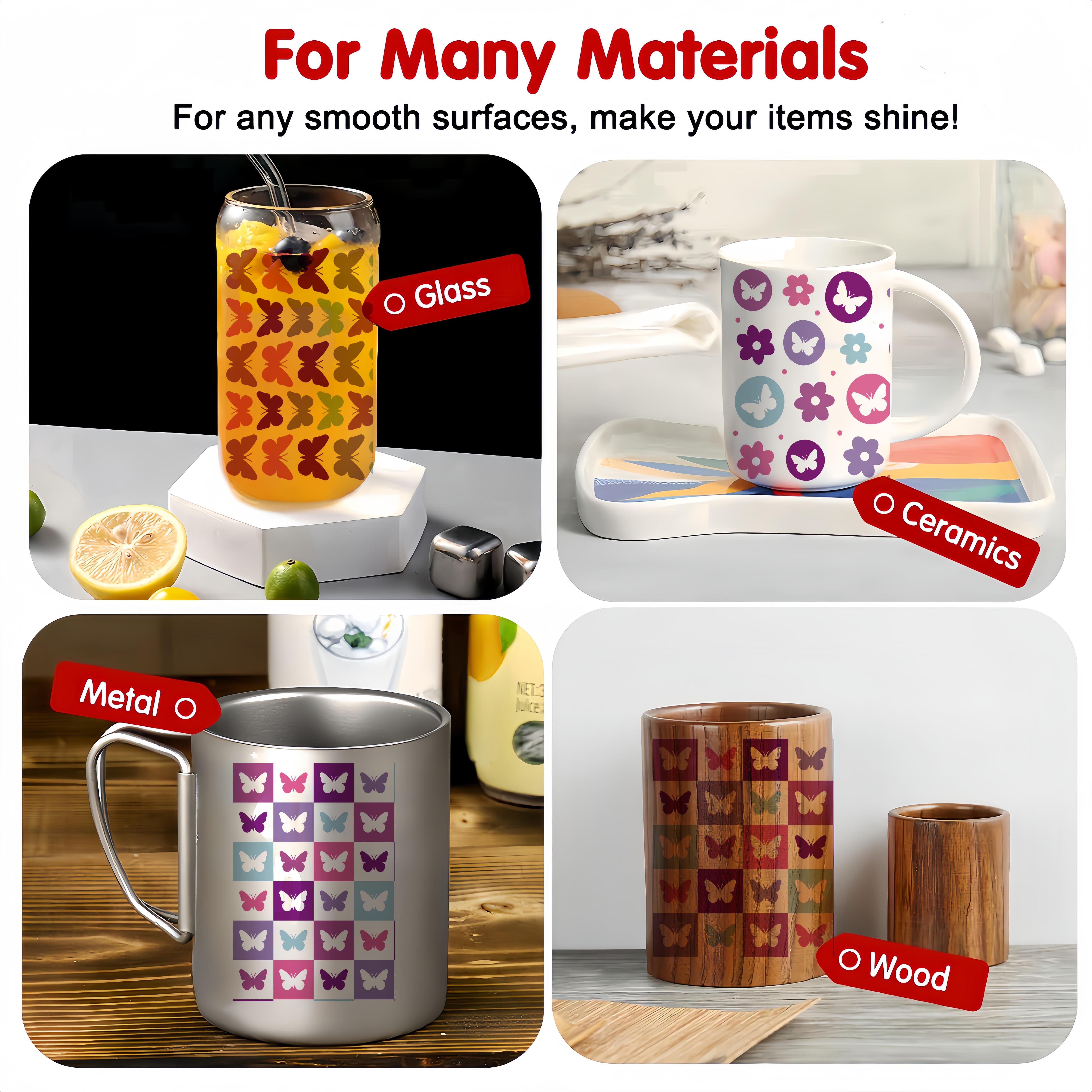 Uv Dtf Cup Wrap 16 Oz Transfer Stickers Wood Crafts For Glass - 8 Sheets Butterflies Little Flowers Waterproof Uvdtf Wraps