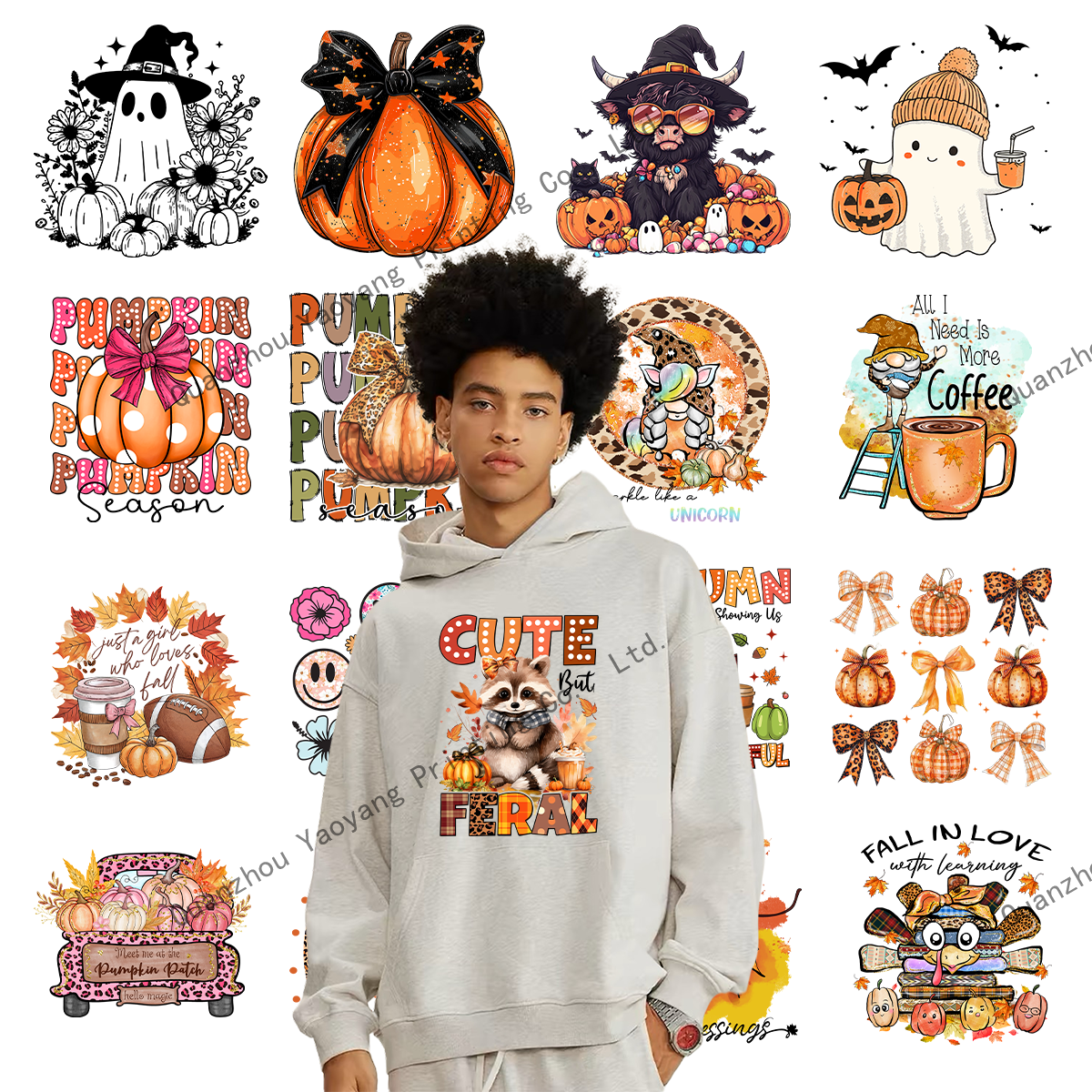 High Efficiency Plastisol Dtf Digital Inkjet Vinyl Iron On Decals Designs For T Shirts Heat Transfer Custom Fall autumn Sticker