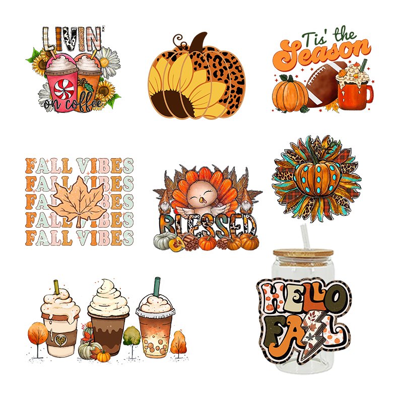 High Efficiency Plastisol Dtf Digital Inkjet Vinyl Iron On Decals Designs For T Shirts Heat Transfer Custom Fall autumn Sticker