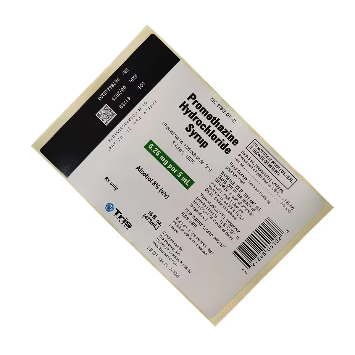 Ended Release Suspension Tris Packaging Label with Express Shipping for Oral Solution Pet Amber Color Arch Square Plastic Bottle
