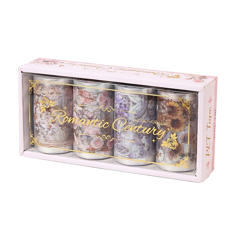 Simno 4 Rolls Pre-Cut Floral Tape Decorative Waterproof Adhesive Flower Stickers for Crafts Journaling Scrapbook Supplies