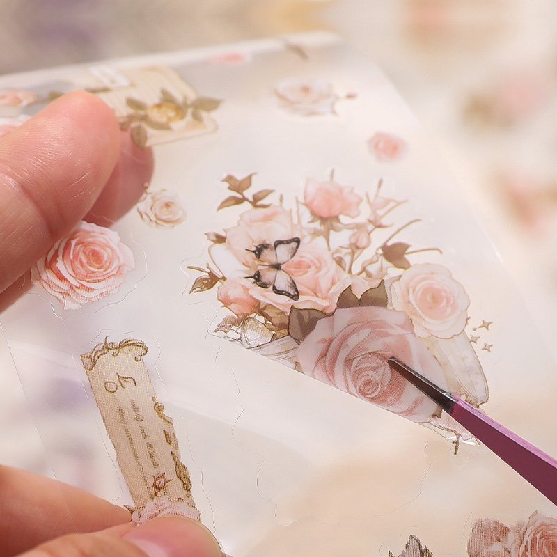 Simno 4 Rolls Pre-Cut Floral Tape Decorative Waterproof Adhesive Flower Stickers for Crafts Journaling Scrapbook Supplies