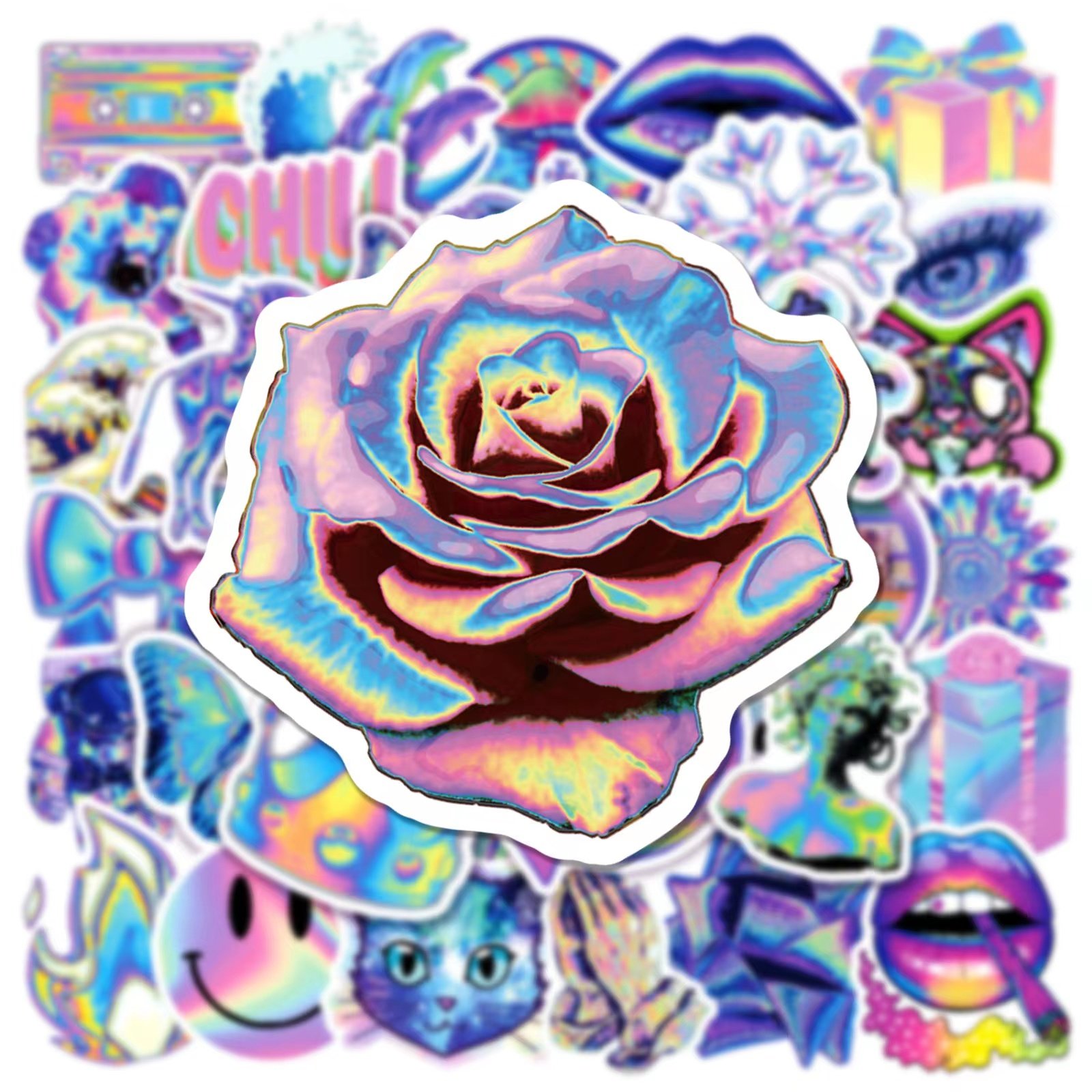 Manufacturer 50pcs vinyl waterproof cartoon Holographic stickers