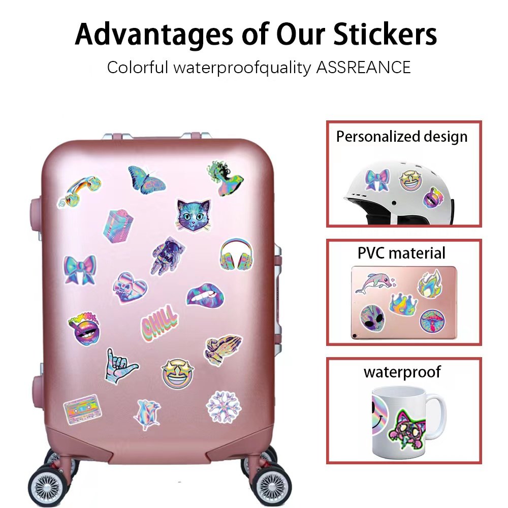 Manufacturer 50pcs vinyl waterproof cartoon Holographic stickers