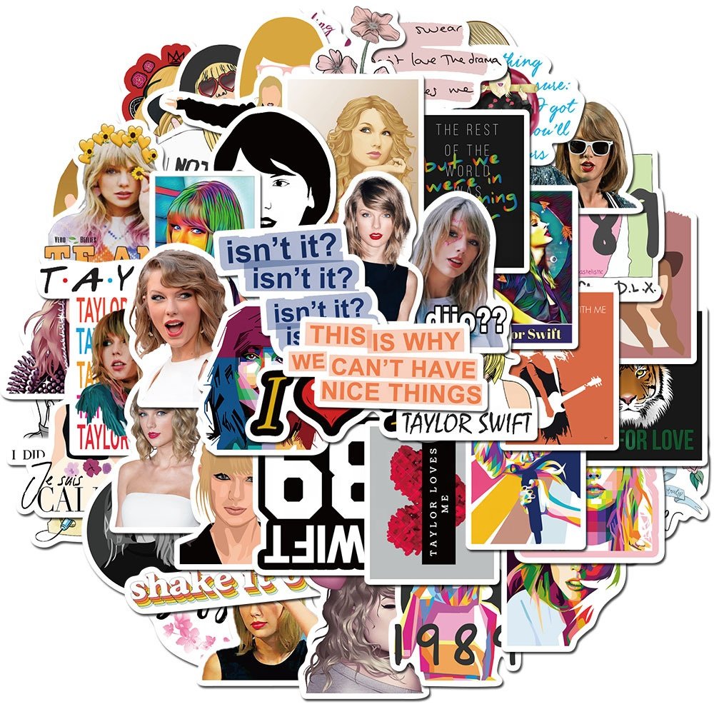 50Pcs Classic Taylor Singer Cartoon Graffiti Stickers For Fans Laptop Bottle Guitar Phone Decor Swift Fashion Sticker