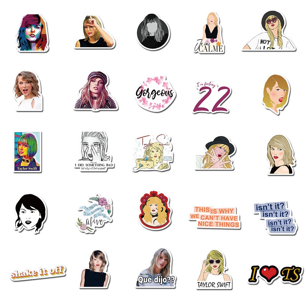 50Pcs Classic Taylor Singer Cartoon Graffiti Stickers For Fans Laptop Bottle Guitar Phone Decor Swift Fashion Sticker