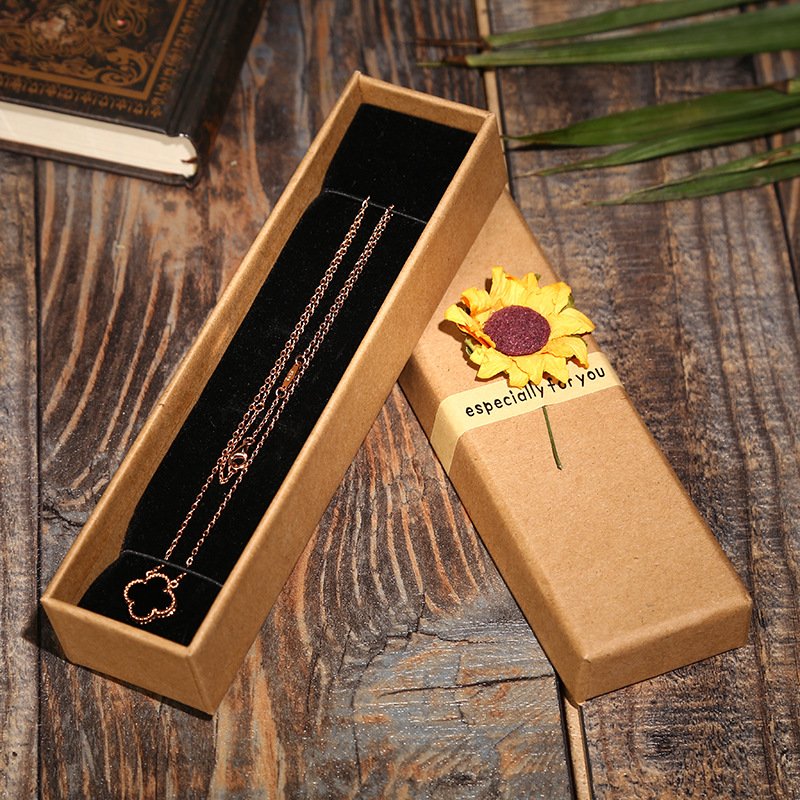 Handmade small gift set box in stock, kraft paper sunflower sticker ring necklace, bracelet jewelry box, 2024 new model