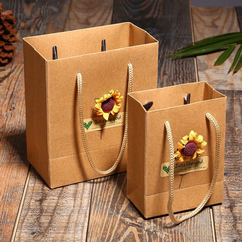 Handmade small gift set box in stock, kraft paper sunflower sticker ring necklace, bracelet jewelry box, 2024 new model