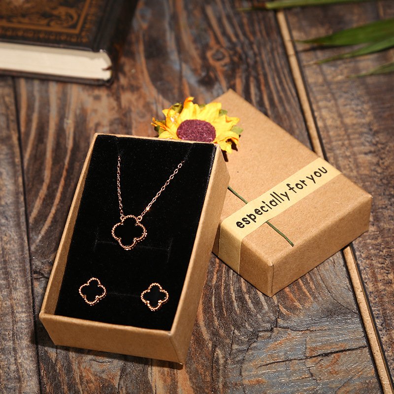 Handmade small gift set box in stock, kraft paper sunflower sticker ring necklace, bracelet jewelry box, 2024 new model