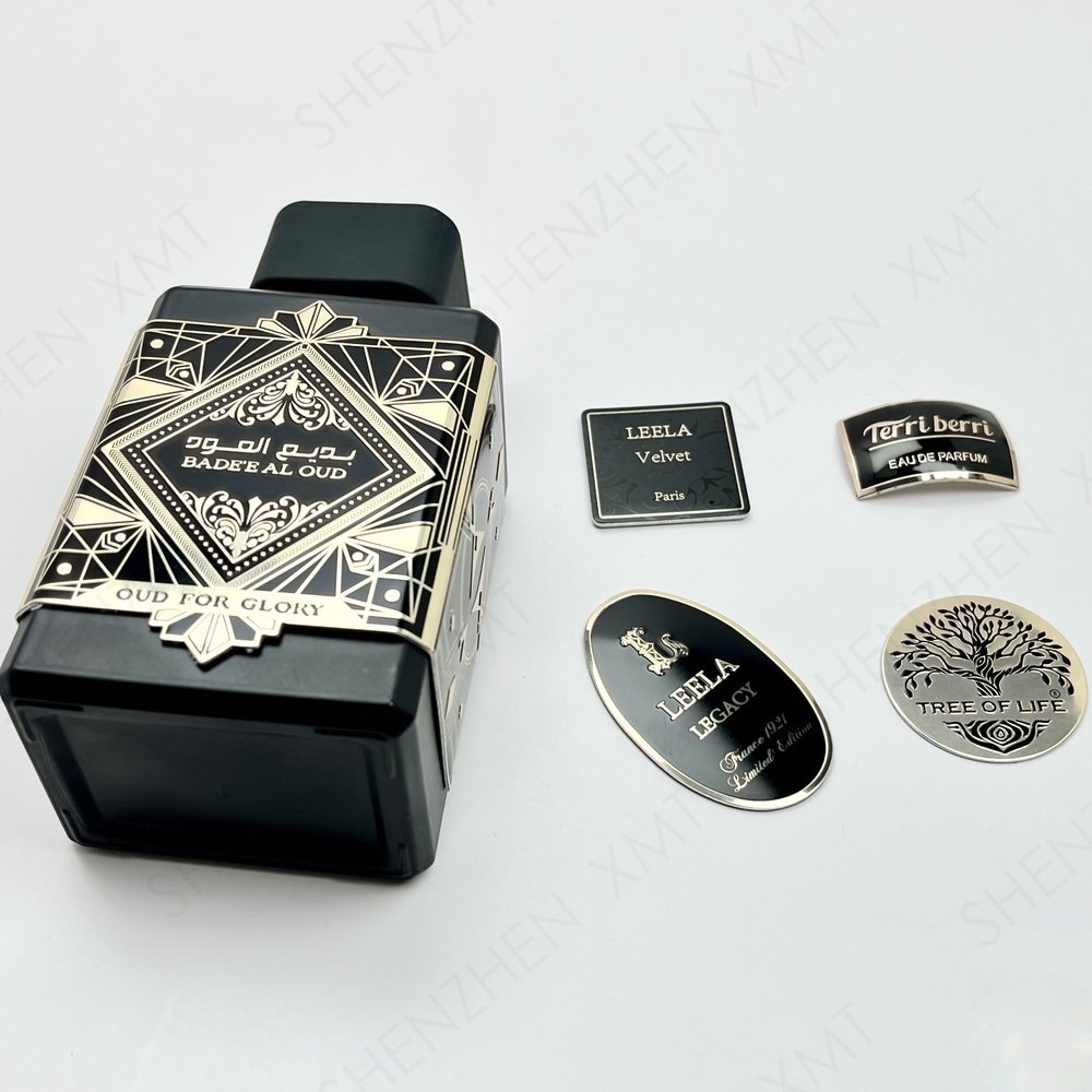 Professional Design Fashion High Quality Perfume Bottle Gold And Silver Embossed Metal Aluminum Label Tag
