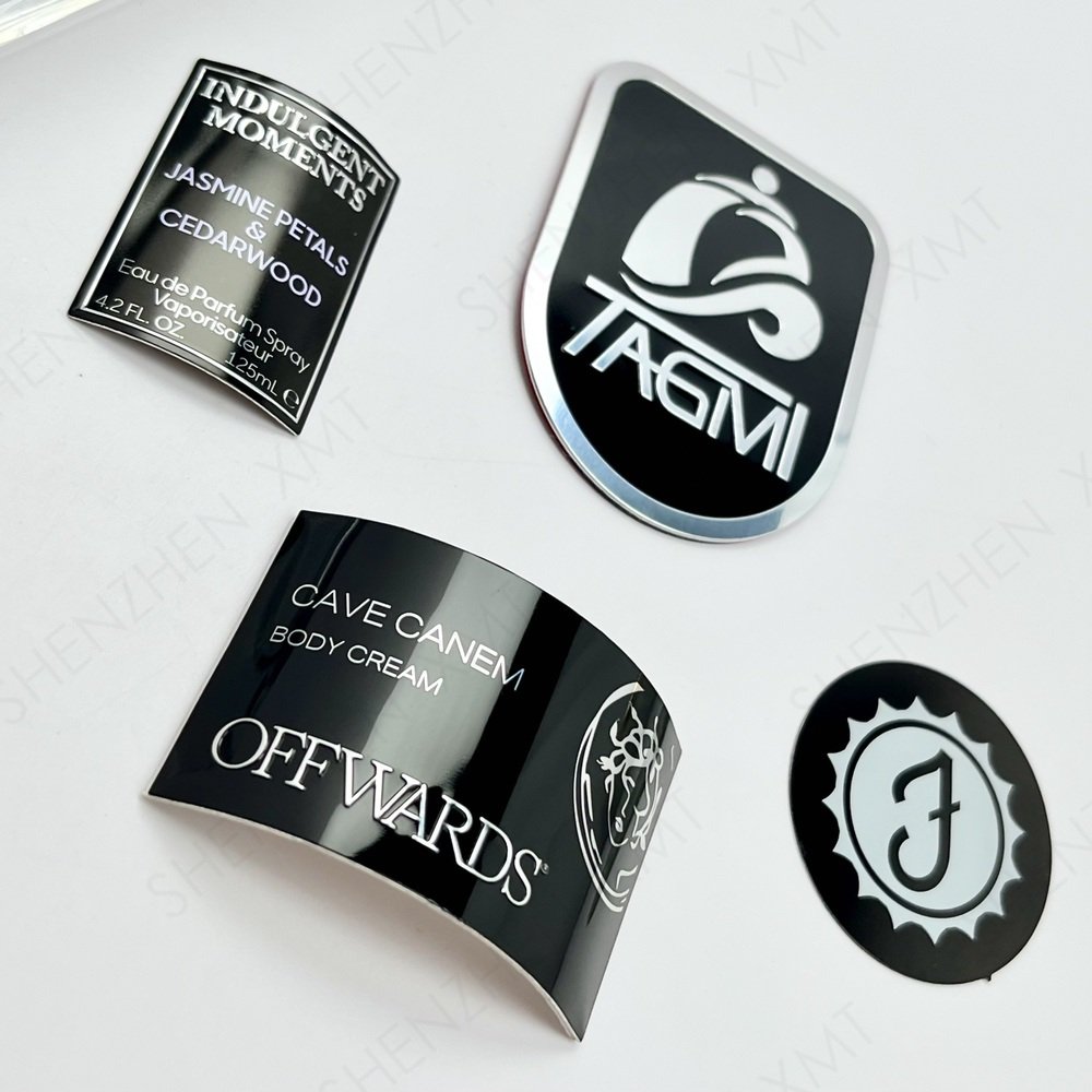 Professional Design Fashion High Quality Perfume Bottle Gold And Silver Embossed Metal Aluminum Label Tag