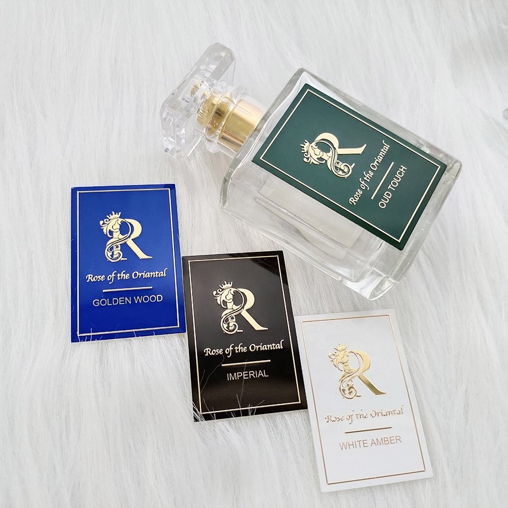 2024 China factory New Custom metal Logo Aluminum Embossed Adhesive Perfume Labels Cosmetic Glass bottle label stickers