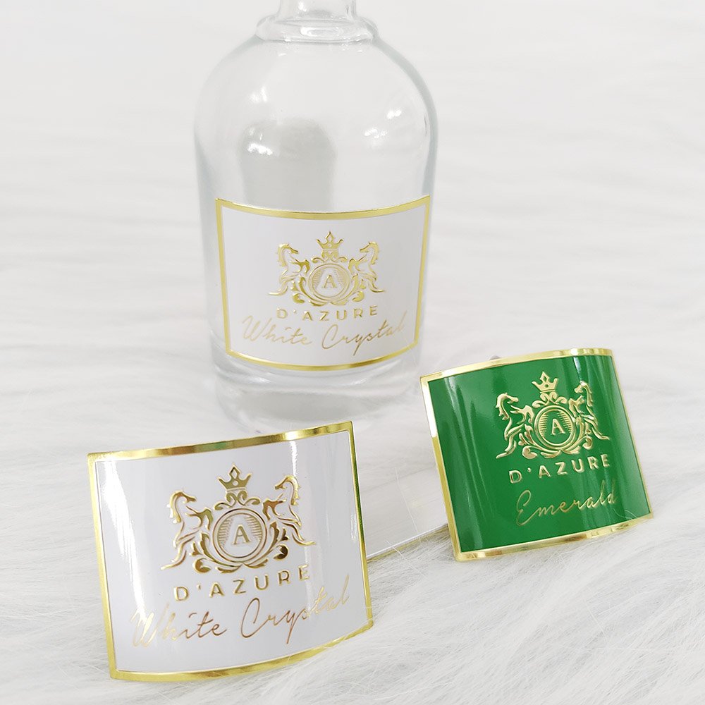 2024 China factory New Custom metal Logo Aluminum Embossed Adhesive Perfume Labels Cosmetic Glass bottle label stickers
