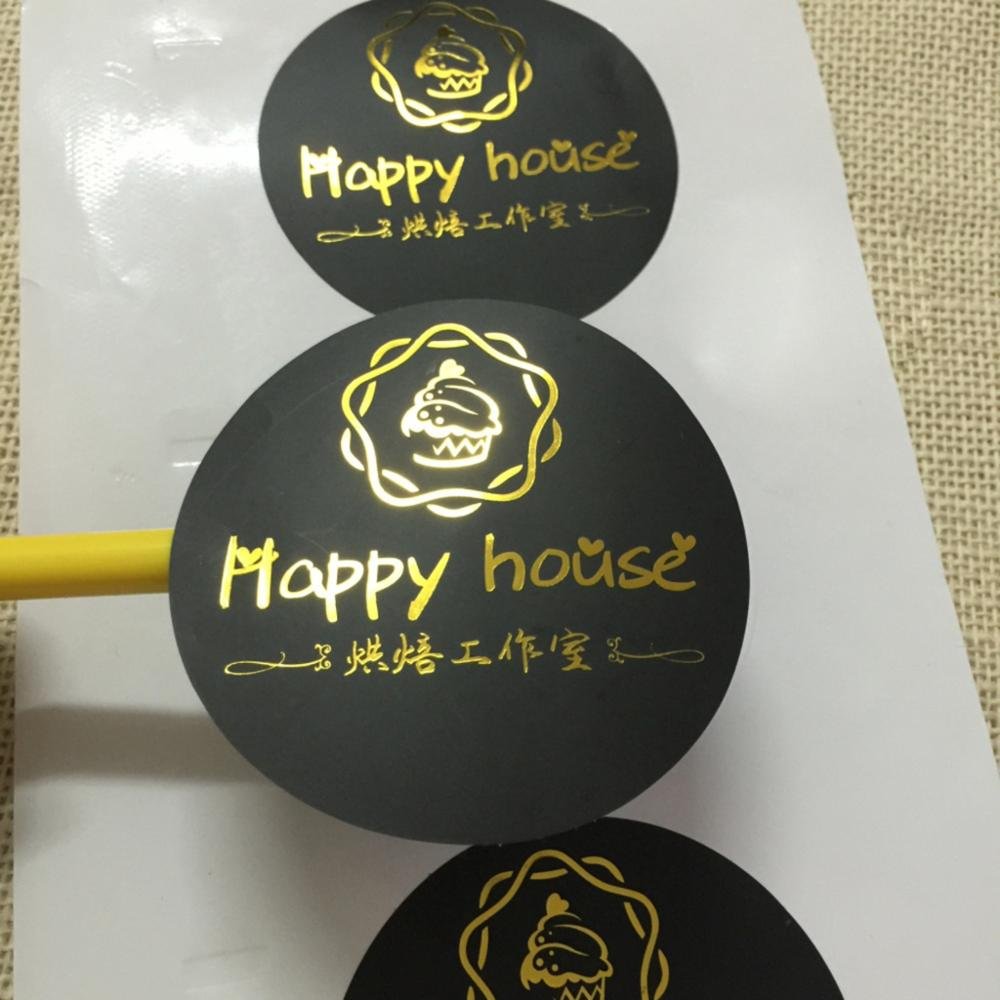 Luxury gold foil stamping black round custom printing logo stickers