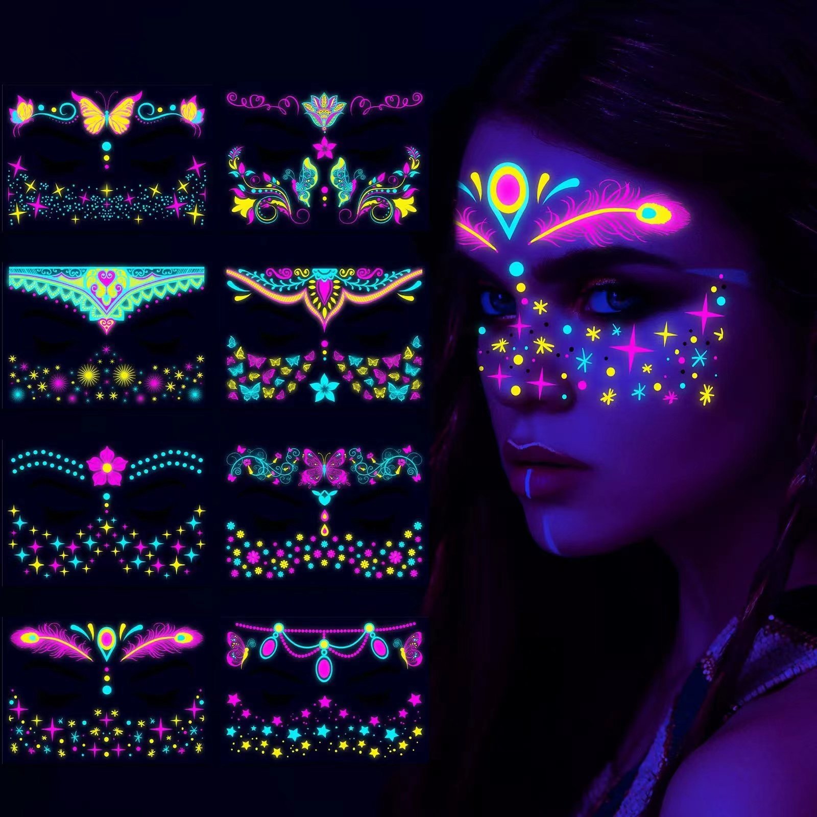 New Trend DecorativeJewels Festival Party Body Sticky Adhesive Face Cartoon Night Luminous Fluorescent Stickers