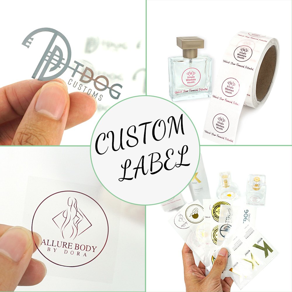 Customized OEM Printing LOGO Self Adhesive Clear Gold Foil Circle Stickers Vinyl Transparent Label Roll Cosmetic Package Labels