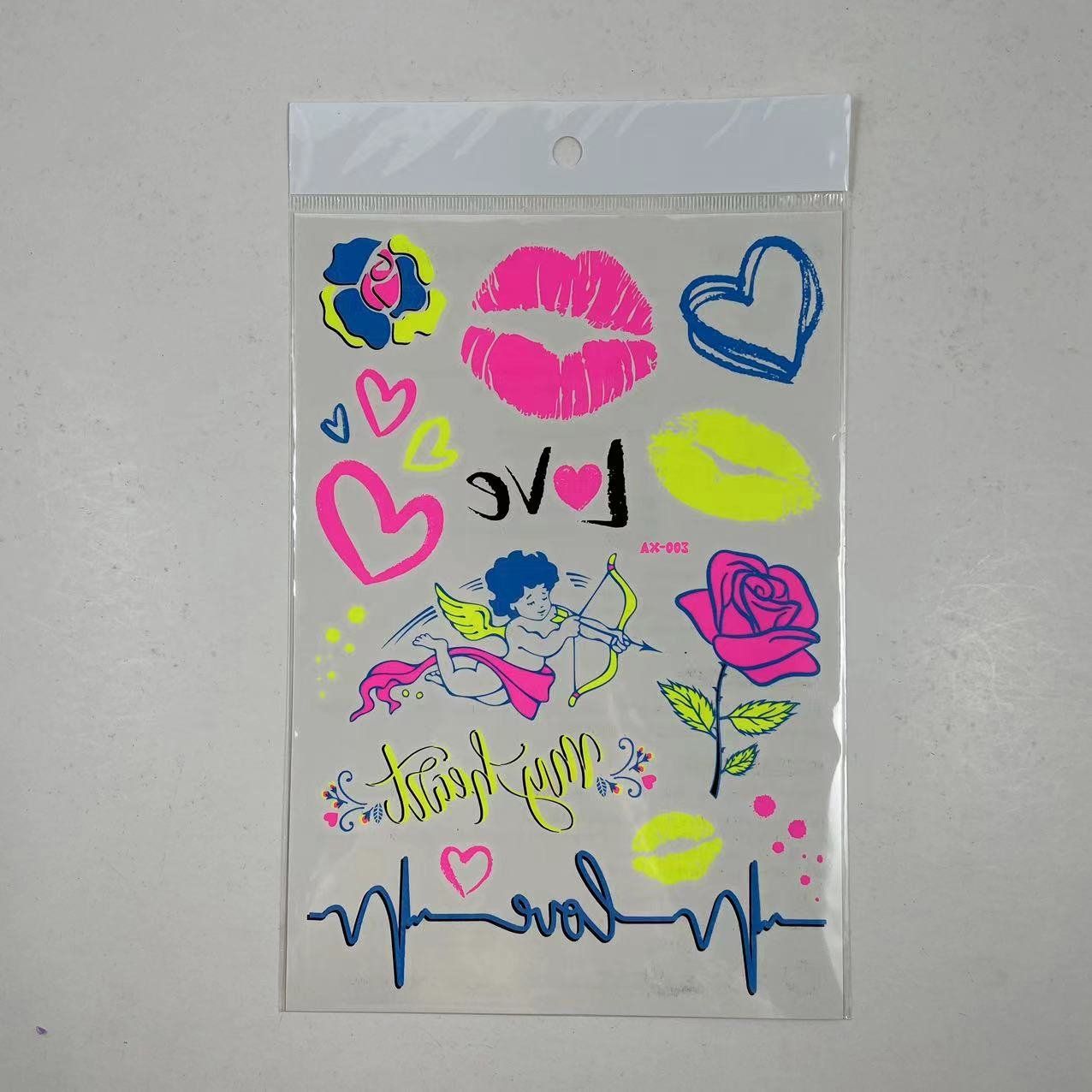 Lovely custom lips & hearts tattoo stickers paper fluorescent tattoo stickers