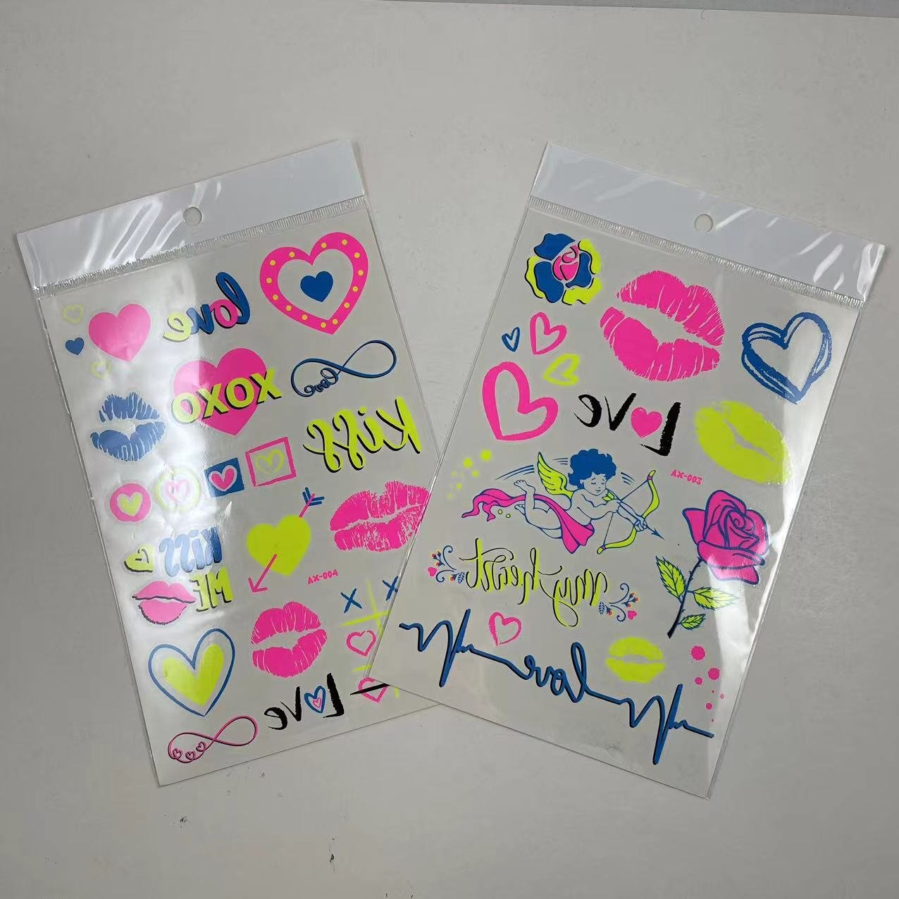 Lovely custom lips & hearts tattoo stickers paper fluorescent tattoo stickers