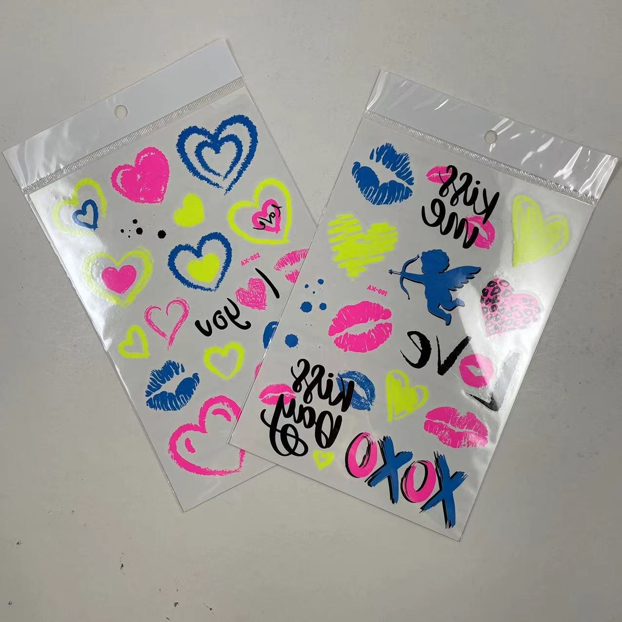 Lovely custom lips & hearts tattoo stickers paper fluorescent tattoo stickers