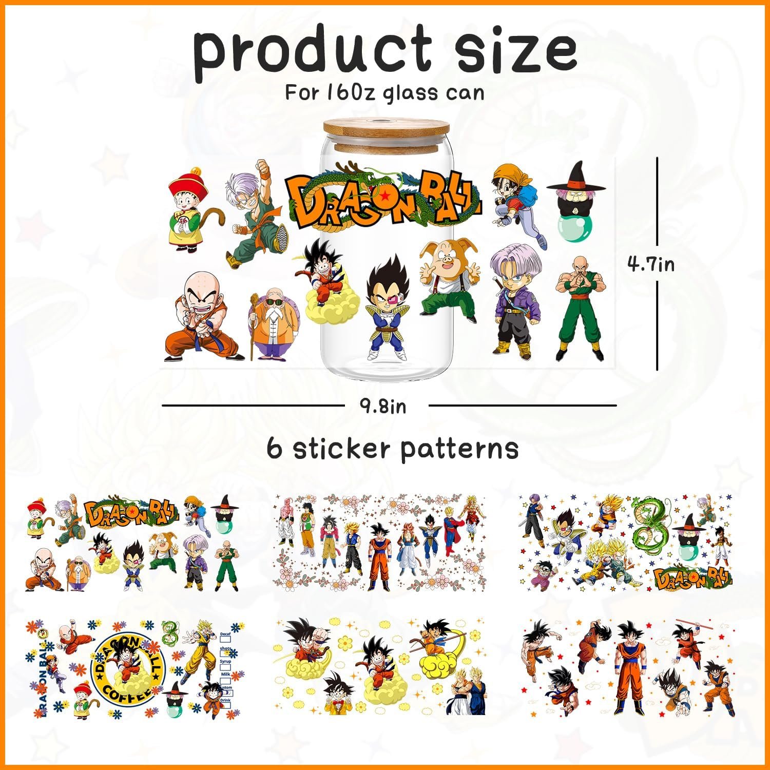 Dragon Ball UV DTF Cup Wrap for 16oz Cup Cute Cartoon Wukong Transfer Sticker for Cup Tumbler Waterproof Decal for Glass Bottle