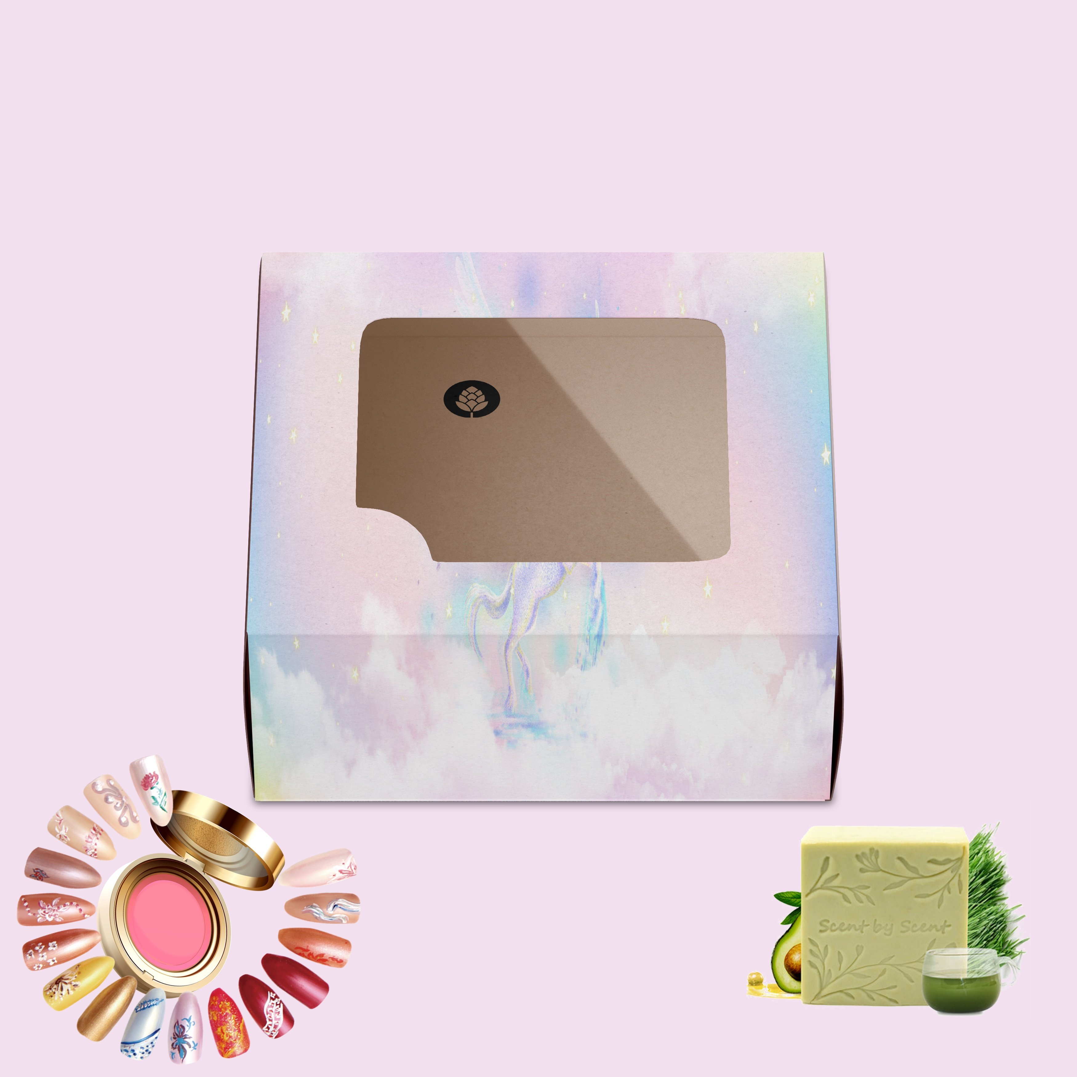 Soap Making Package Pink Eyelash Compact Powder Nail Sticker Packaging With Windows