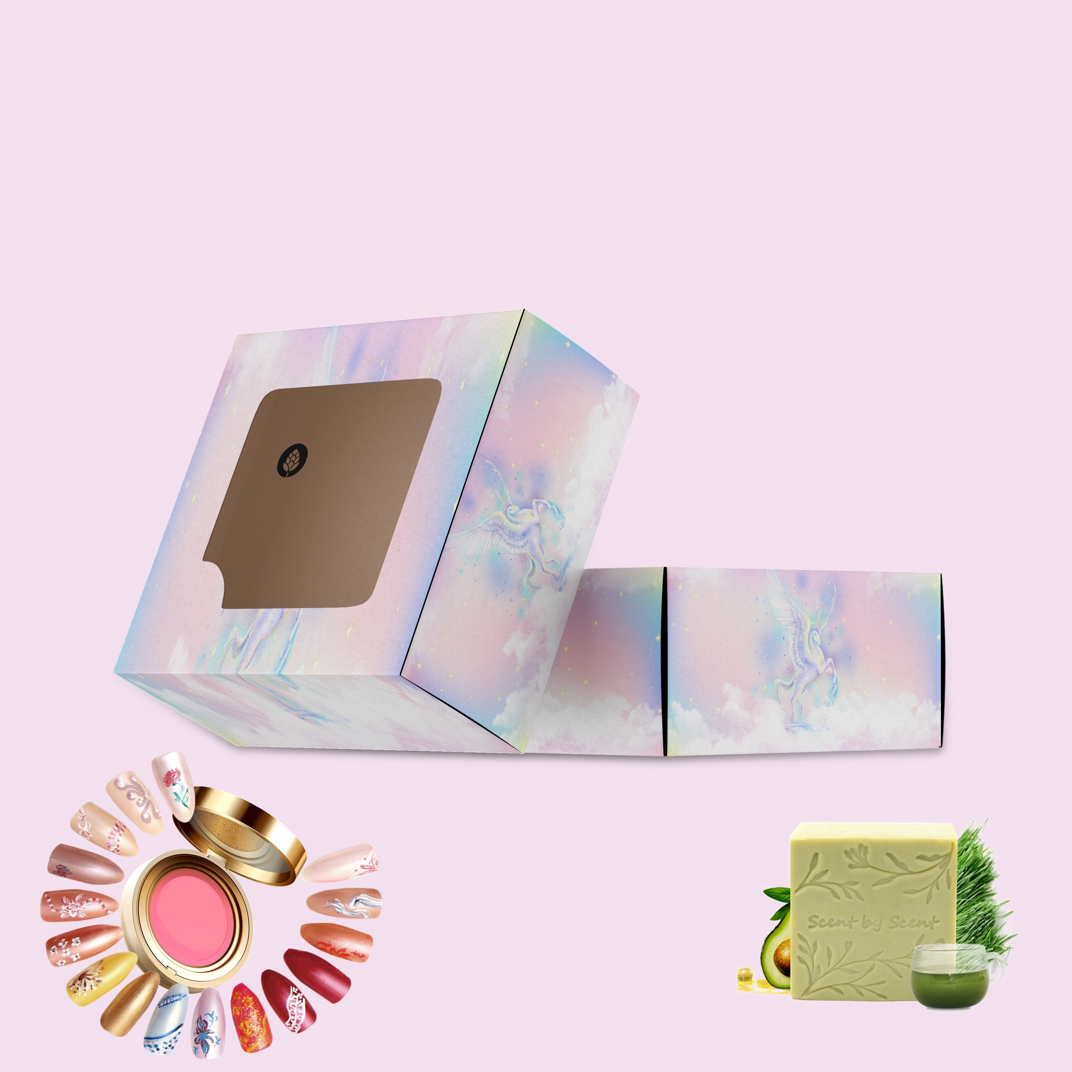 Soap Making Package Pink Eyelash Compact Powder Nail Sticker Packaging With Windows