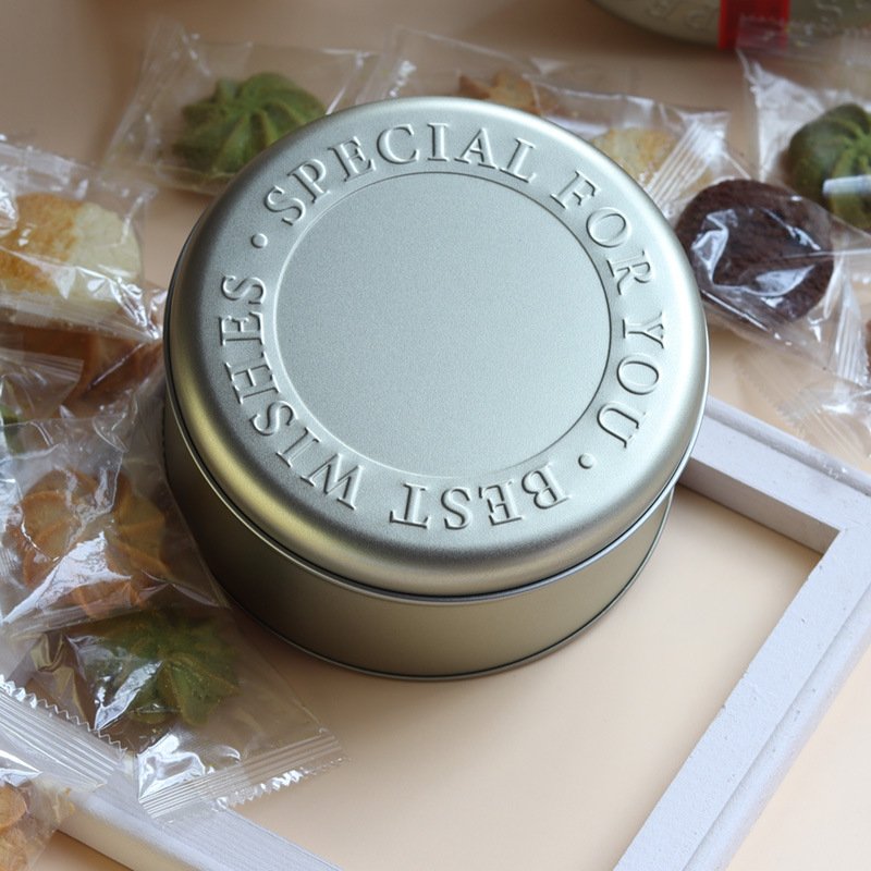 New Design small candy box tin coffee biscuit powder cookie metal tin round box and stickers