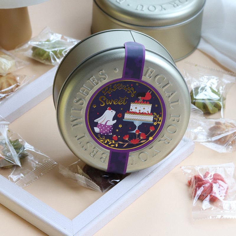 New Design small candy box tin coffee biscuit powder cookie metal tin round box and stickers