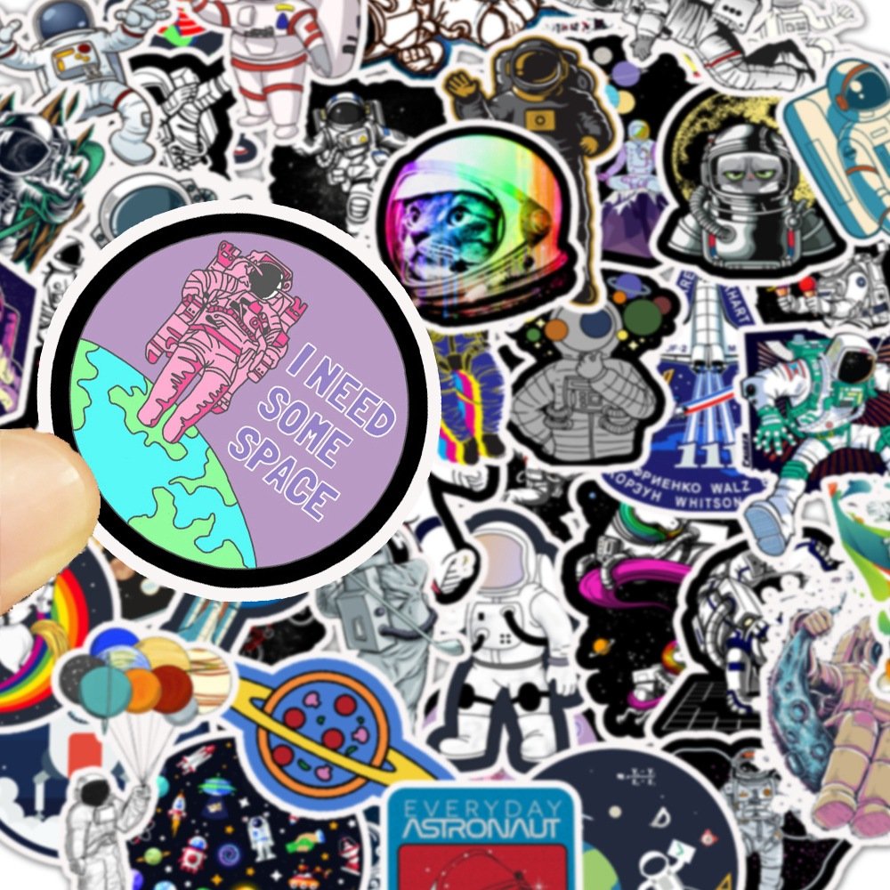 50pcs/bag astronaut space station cartoon stickers for kids moon rocket universe trolley case computer doodle removable stickers