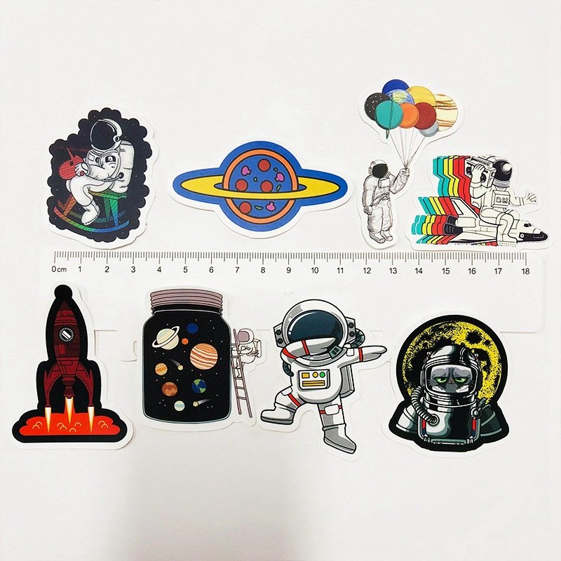 50pcs/bag astronaut space station cartoon stickers for kids moon rocket universe trolley case computer doodle removable stickers