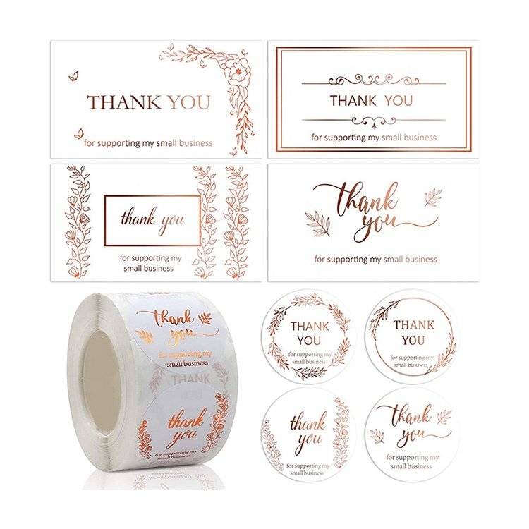 Custom hot stamping foil sticker sheet thank you stickers and card for small business