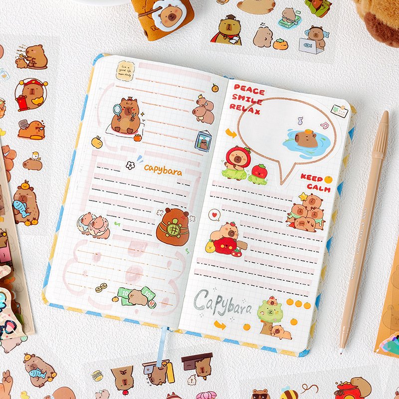 6 pieces/pack of pufferfish, full of happiness, Capibala waterproof pet tent stickers, cute stickers, cartoon tent DIY materials