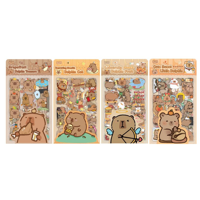 6 pieces/pack of pufferfish, full of happiness, Capibala waterproof pet tent stickers, cute stickers, cartoon tent DIY materials