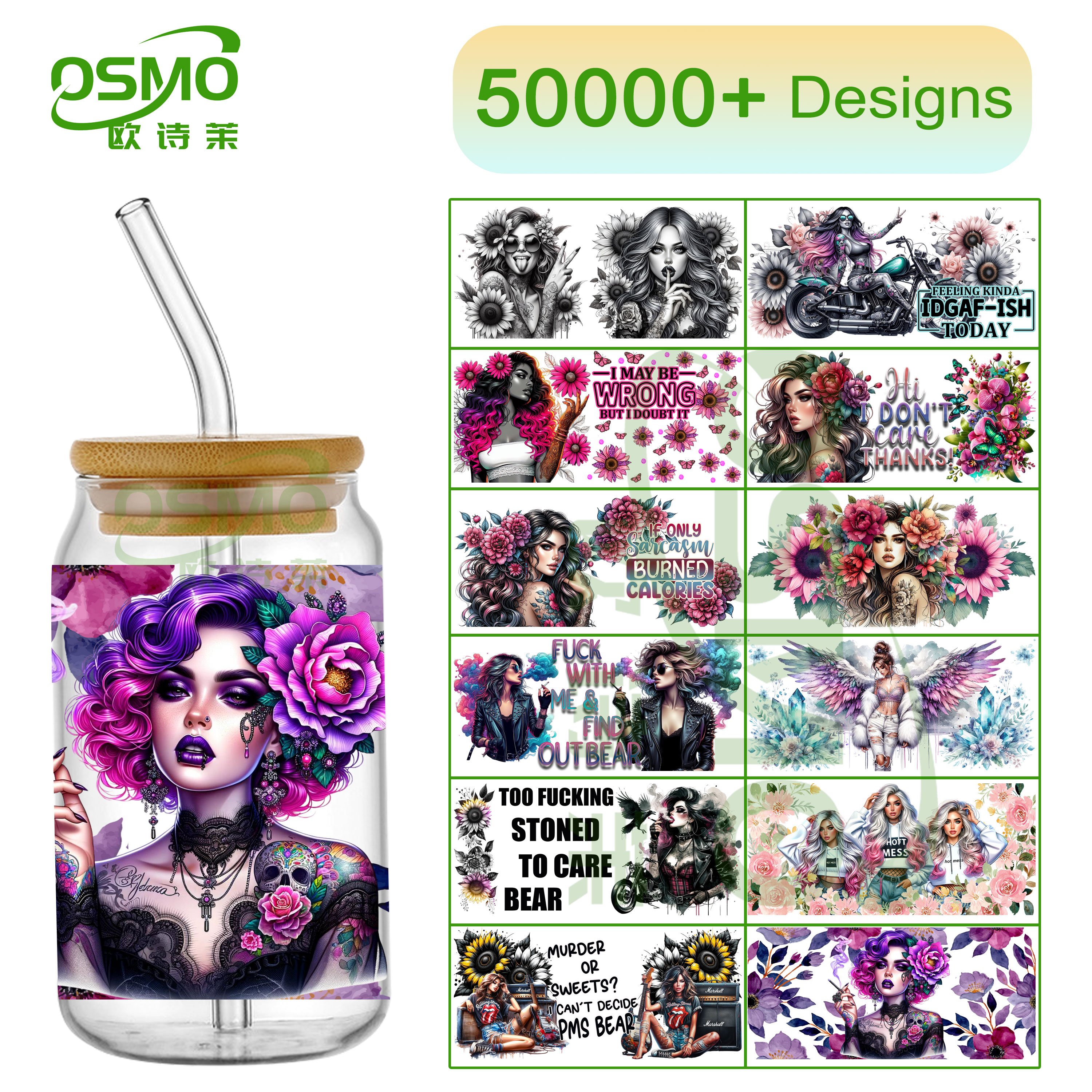 Osmo 16oz Double sided Factoroy Wholesale16oz UV DTF Cup Wrap Girl With Tattoos Stickers Tattoo girls Pattern for Libbey Glass