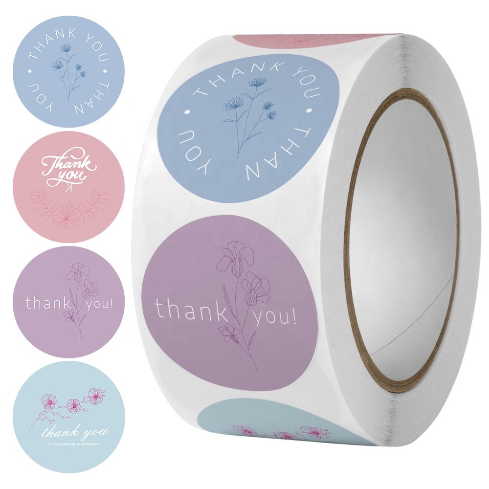 Custom Printed Round 500PCS Label Stickers Adhesive Paper Thank You Roll Sticker for Supporting My Small Business