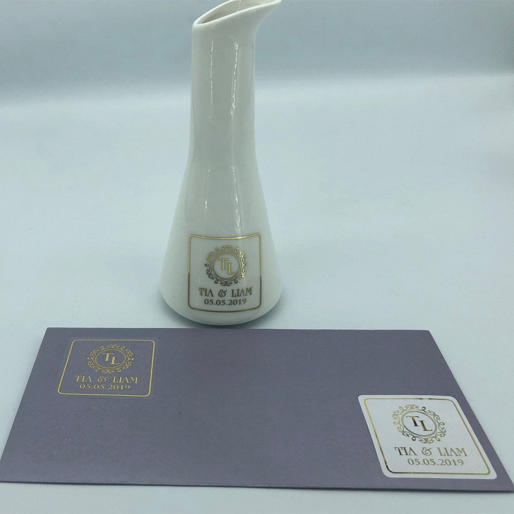 Manufacturer Customized Self Adhesive Printing Geometric Security Silver Gold Hot Stamping Foil Clear Transparent Sticker Label