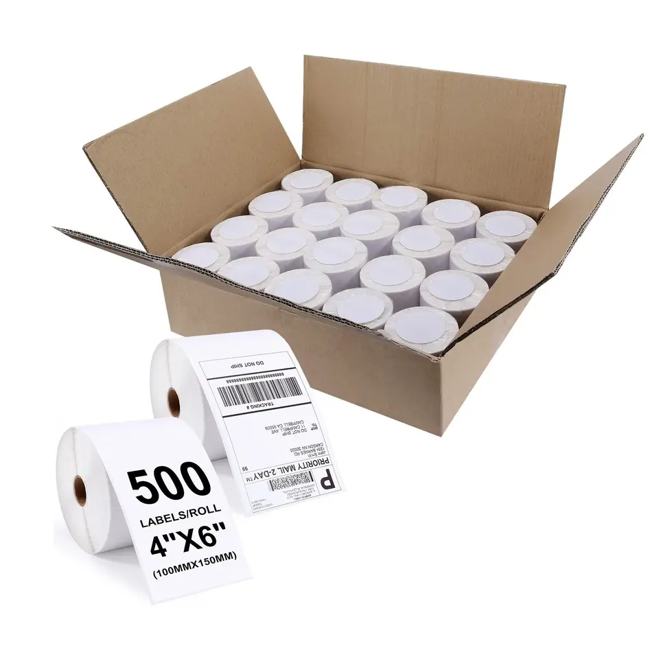 Blank White 4 X 6 Inch Direct Thermal Shipping Paper Label Roll Barcode Sticker 100x150 Thermal Label