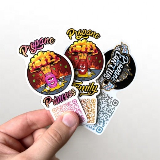 Custom Back Side Design Printed UV Resist Vinyl PVC Self Adhesive Glossy Matte Waterproof Die Cut QR Code Stickers