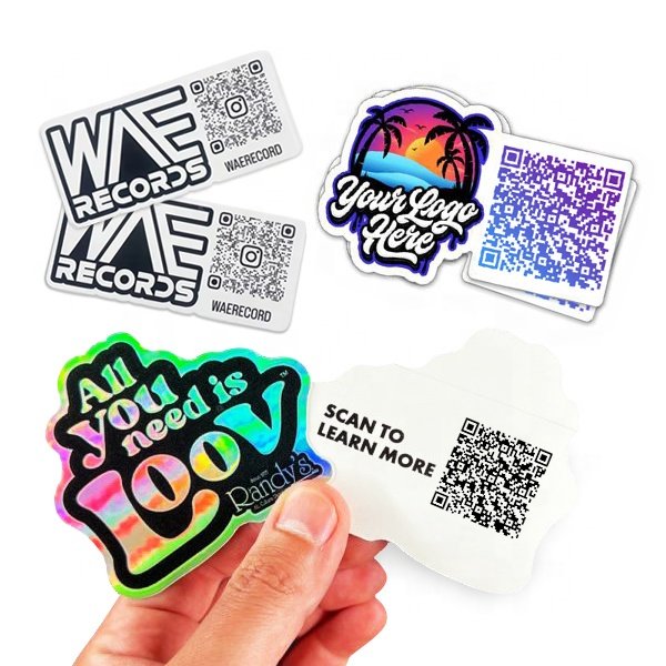 Custom Back Side Design Printed UV Resist Vinyl PVC Self Adhesive Glossy Matte Waterproof Die Cut QR Code Stickers