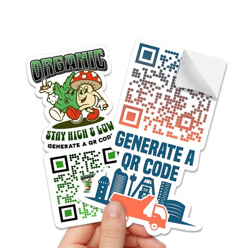 Custom Back Side Design Printed UV Resist Vinyl PVC Self Adhesive Glossy Matte Waterproof Die Cut QR Code Stickers