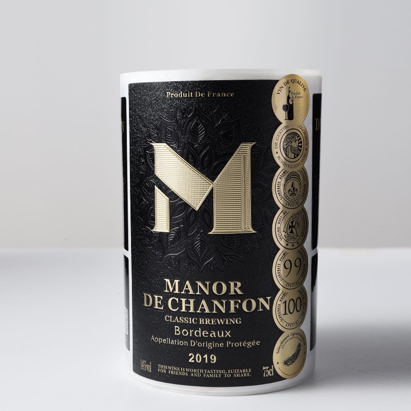 Customized Printing Textured Paper Bottle Sticker Wine Label Raised Foil Pressure Label Wine 3D