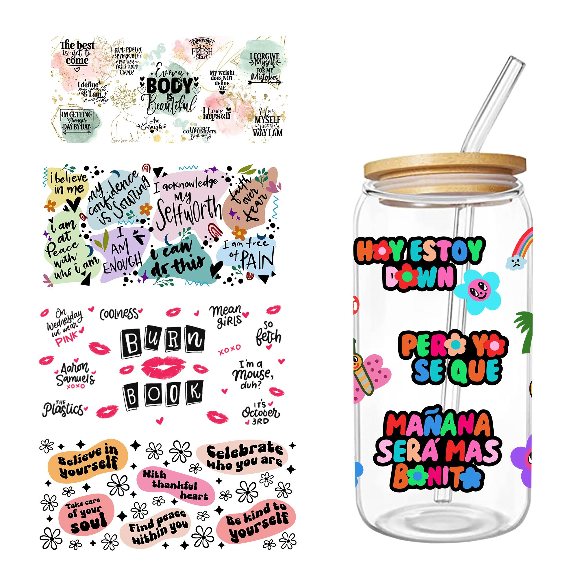 Ready to ship hot selling designs Uv DTF Transfer 16oz 20oz 24oz 40oz Uvdtf decals sticker cup wraps Wraps for mugs glass cans