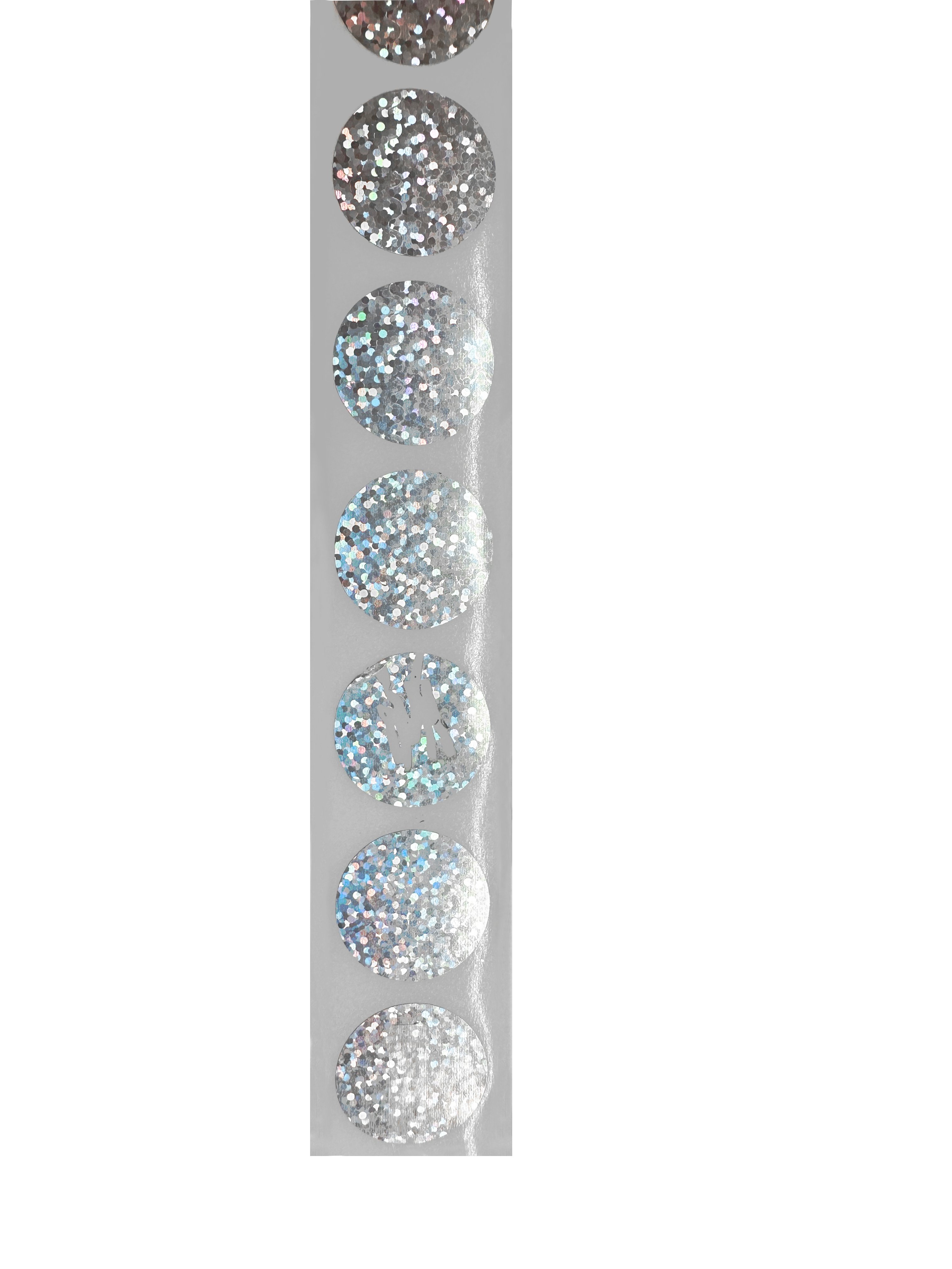 Custom DIY Scratch Off Round Label Stickers Silver Glitter 1 Inch Circle Holographic Labels Vinyl Sticker Removable Roll