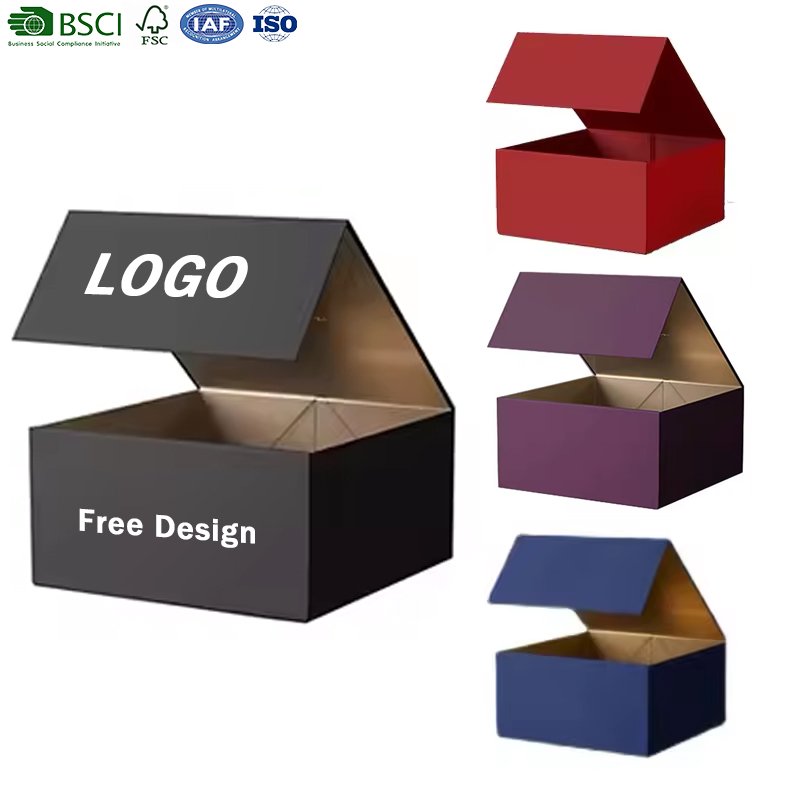 Hot Custom Luxury Folding Magnetic Gift Box Black Ribbon Handle Hard Rigid Cardboard Packaging Box Clothing Shoe Paper Box
