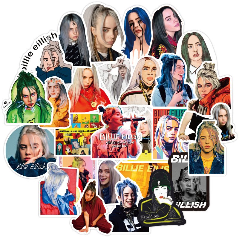 ZY3117X 50Pcs Singer Billie Eilish Scrapbook Graffiti DIY Stickers Decorative Guitar Laptop Luggage Vinyl Waterproof Stickers