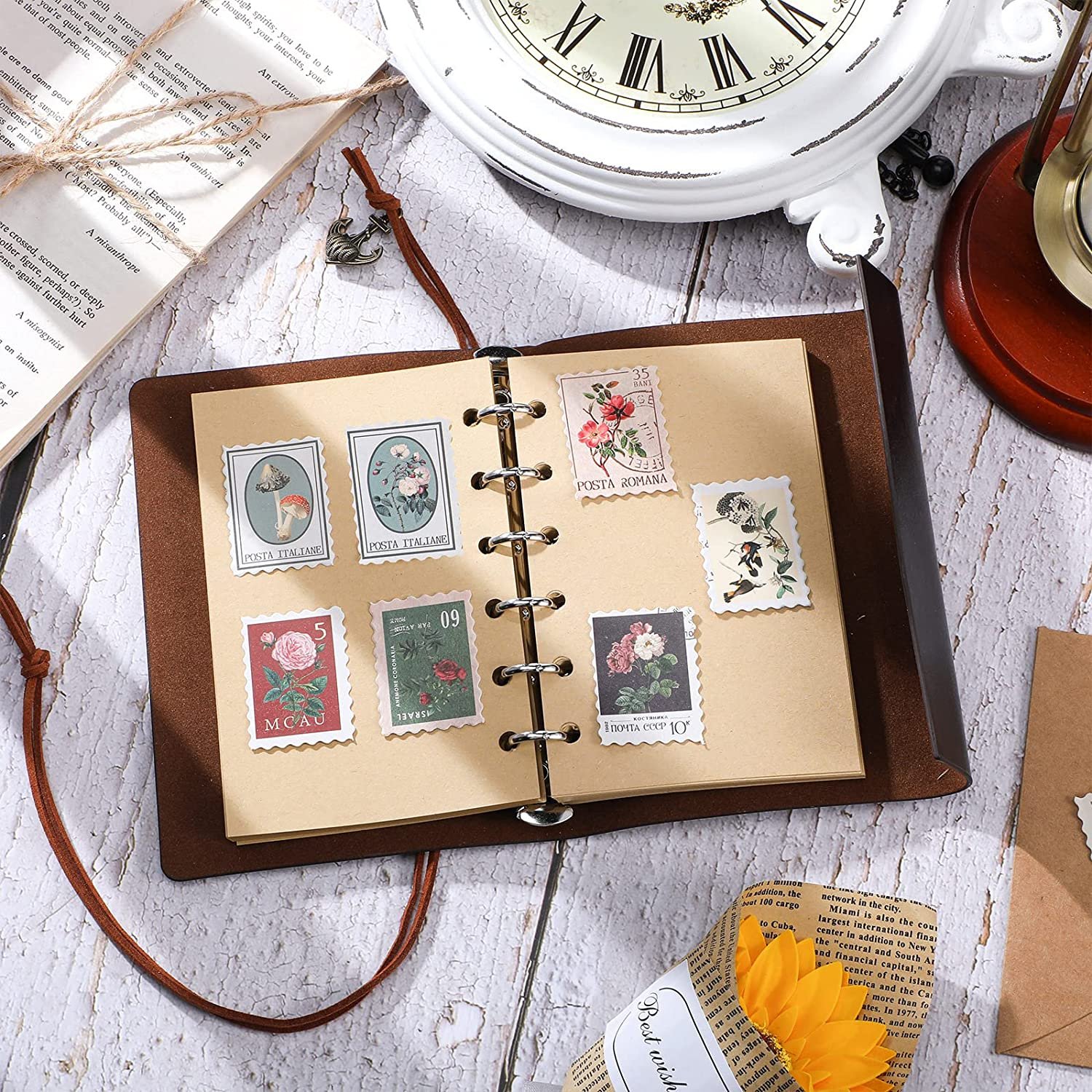Vintage Postage Stamp Stickers Set Aesthetic Botanical Deco Paper Sticker For Scrapbooking Journaling Supplies Planners