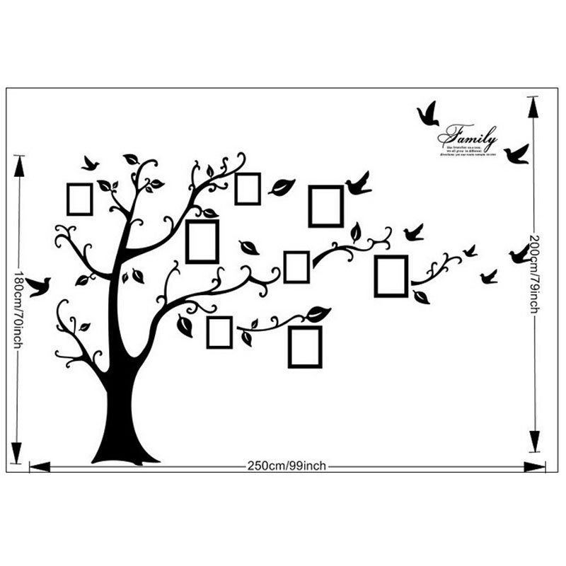 Large removable black photo family tree 3d wall stickers home decor