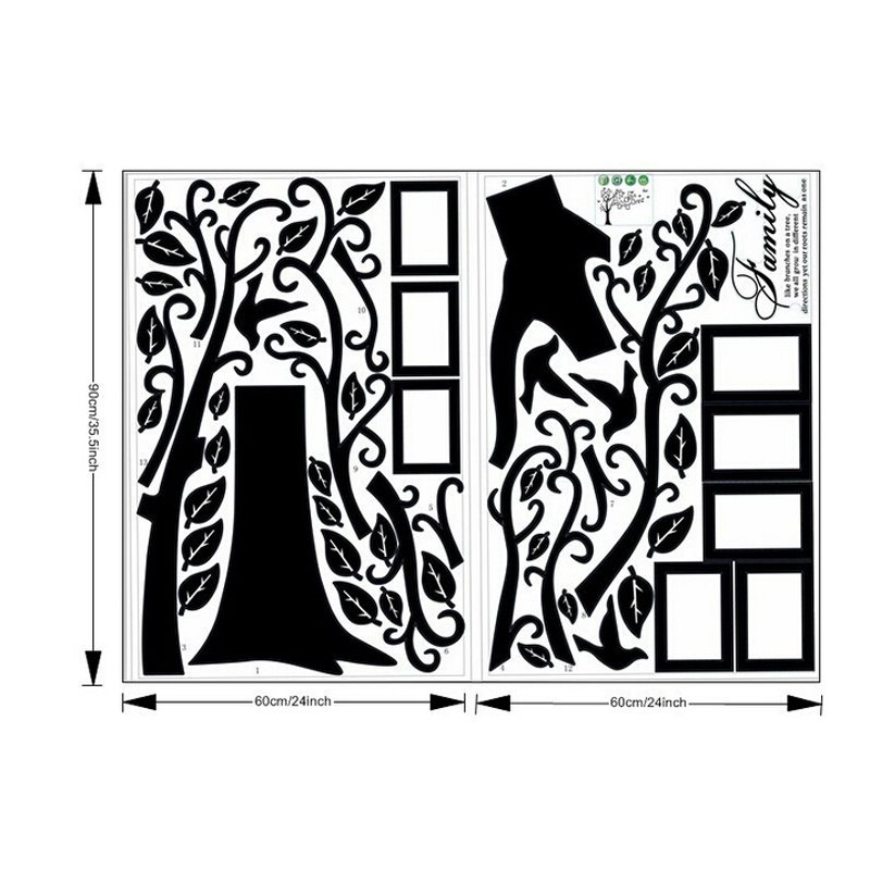 Large removable black photo family tree 3d wall stickers home decor